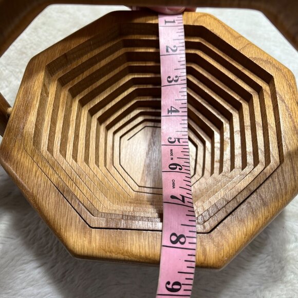 Handcrafted Wooden Collapsible Basket With Handle - Picture 7 of 11